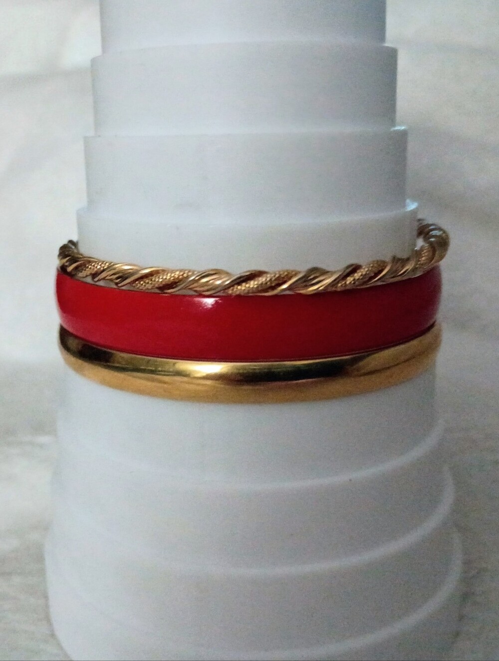 Three Vintage Bangles Red and Gold Toned